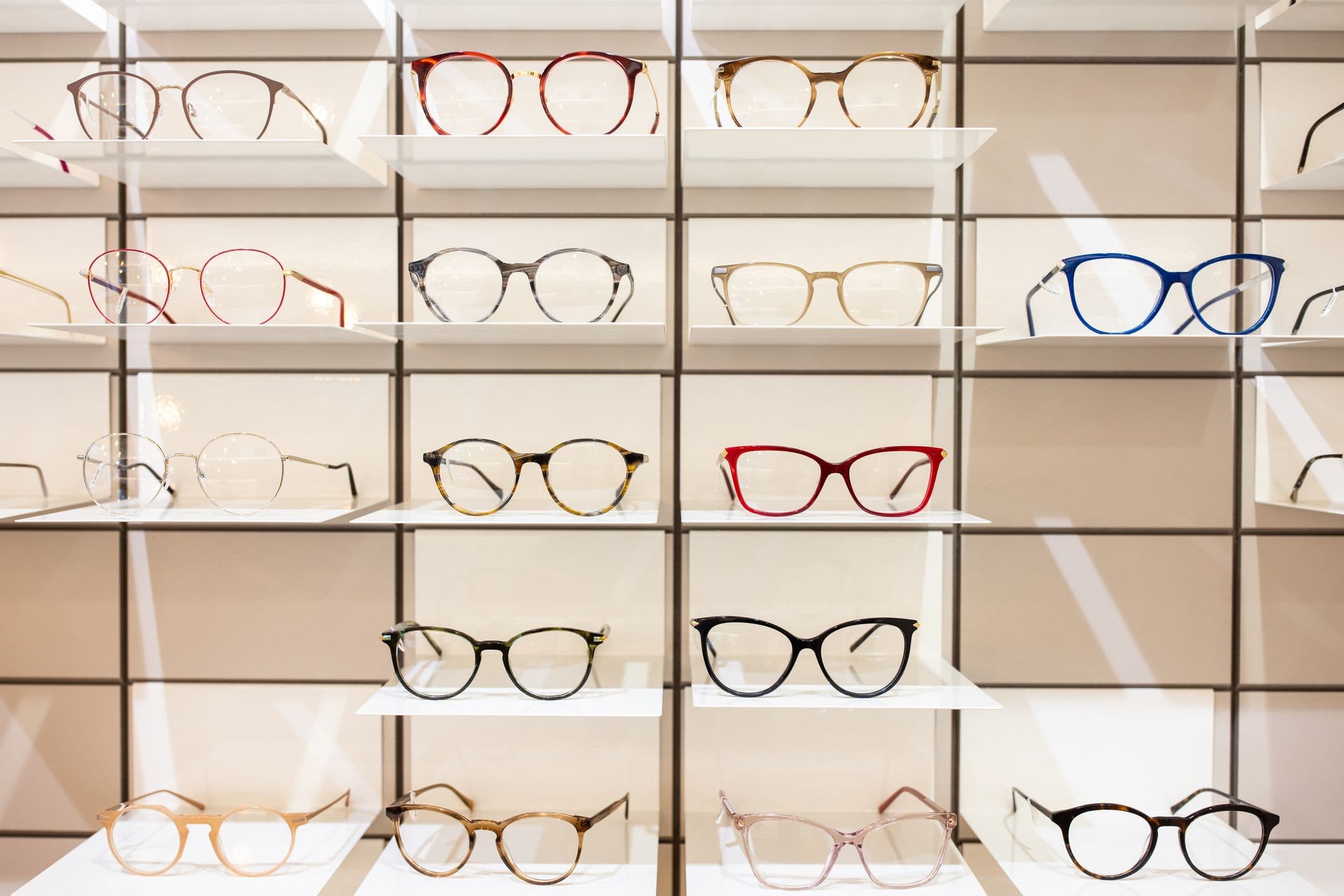 Wall of glasses at a store