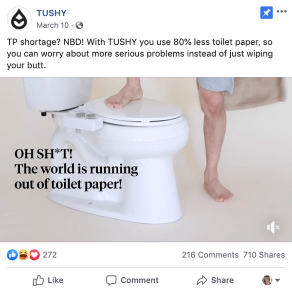With most of the US under shelter-in-place orders, Tushy, a DTC bidet company, capitalized on the toilet paper shortage. 